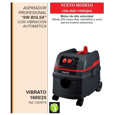 ASPIRADOR ELÉCTRICO PARA USOS INTENSIVOS SIN BOLSA VIBRATO 1600/25 COMPACT STARMIX